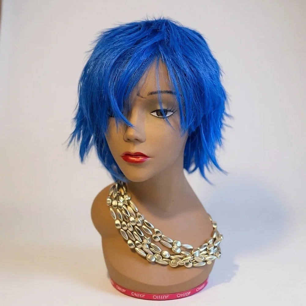 Vibrant Blue Anime Cosplay Wig – Layered Short Hair with Bangs for Cosplay